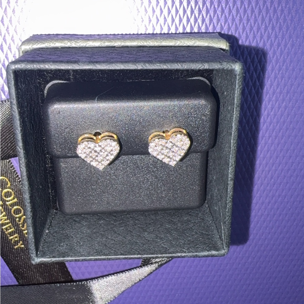 Gold Diamond Heart Stud Earrings